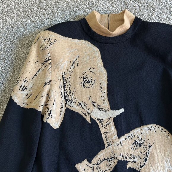 St. John Womens L Collection Black & Beige Elephant Intarsia Knit Tunic Sweater - Picture 3 of 11